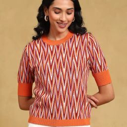 Label Ritu Kumar Orange Printed Sweater-77