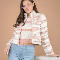 Crimsoune Club Pink & White Self Design Jacket-image-85