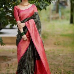 Satrani Green Silk Woven Saree With Unstitched Blouse-image-12