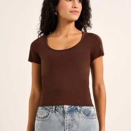 People by Pantaloons Brown Plain Top-image-80
