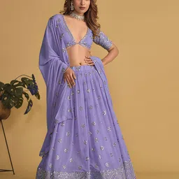 Ethnic Yard Embroidered Sequinned Semi-Stitched Lehenga & Unstitched Blouse With Dupatta-50