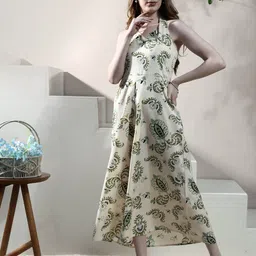 Boho By Athena Bohemian Print Halter Neck Linen A-Line Maxi Dress image 3