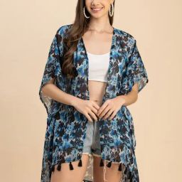 Moomaya Blue & Black Printed Shrug-14