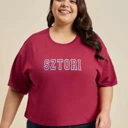 ANJIR Women Plus Size Typography Printed Round Neck Cotton T-shirt-image-2
