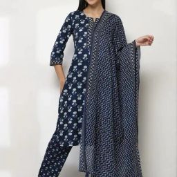 Rangriti Indigo Cotton Regular Fit Printed Dupatta-picture-33
