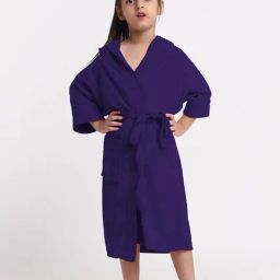 Creeva Melodious Indigo Micro Terry 225 GSM Kids Hooded Bathrobe 8-9 Years With Pocket-image-99