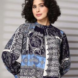 Melon By plusS Blue Printed Top-image-64