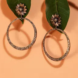 DressBerry Gold-Plated Artificial Stones Studded Circular Shaped Drop Earrings-16