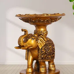 INTERNATIONAL GIFT Home Dcor Showpiece Gold Toned Elephant Bowl Stand Figurine Showpiece-image-7