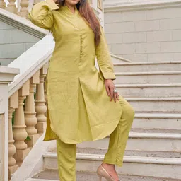 PEACH PIPER Linen Mandarin Collar Tunic With Trousers Co-Ords Set-image-72