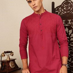 House of Pataudi Ethnic Motifs Embroidered Jashn Pure Cotton Kurta with Trousers-picture-30