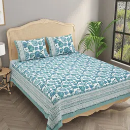 Gulaab Jaipur White & Grey Floral 400 TC King Bedsheet with 2 Pillow Covers-71