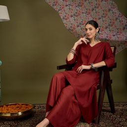 InWeave V-Neck A-Line Kurta With Palazzos And Dupatta-13