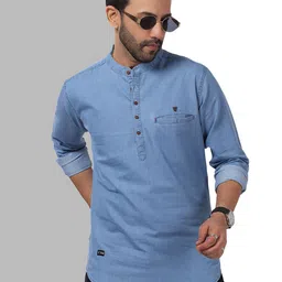 D Finish Men Thread Work Denim Kurta-picture-40