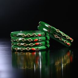 SOMIL Set Of 16 Green Artificial Stones & Beads Glass Bangles-picture-16