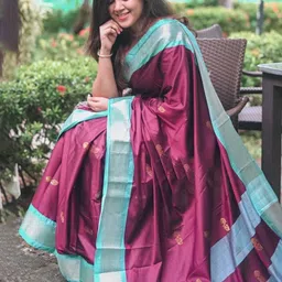 SILKWEAR Ethnic Motifs Zari Silk Cotton Kanjeevaram Saree-57