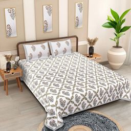 Texstylers White Floral Cotton 210 TC Queen Bedsheet with 2 Pillow Covers-2.74mX2.28m-image-76
