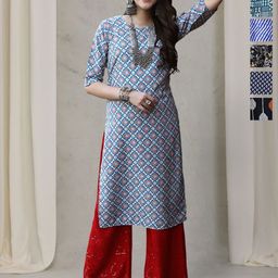 7Threads Selection Of 6 Ethnic Motifs Printed Round Neck Straight Kurta-image-30