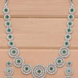 M GOLD Silver Plated Cubic Zirconia Studded Jewellery Set-image-83