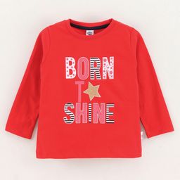 Teddy Full Sleeves Cotton Top Text Print- Red-image-0