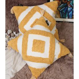 Hosta Homes Pure Cotton Hand Tufted Tessel Cushion Covers Pack of 2 - Yellow-image-61