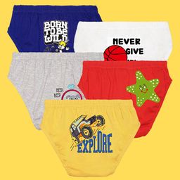NUSYL Pack Of 5 Star & Explore With Dog In Car Printed Briefs - White Red Yellow Grey & Royal Blue-image-38