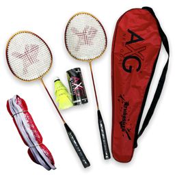 AXG NEW GOAL Thrasher Racquets with Plastic shuttles and Net Badminton Kit -Red & Yellow-10