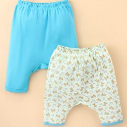 Ben Benny Cotton Knit Full Length Diaper Legging Teddy Print Pack Of 2 - Blue & Off White-image-92