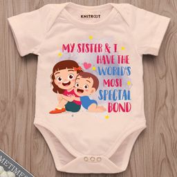 KNITROOT Raksha Bandhan Theme Half Sleeves Sister & Brother Bond Printed Onesie -Peach-image-87