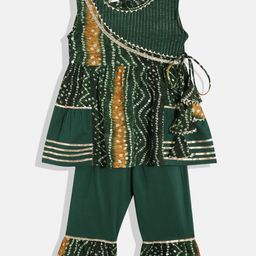 READIPRINT Sleeveless Bandhani Design & Gotta Patti Detailed Kurti With Pant -Green-image-38