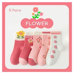 SYGA 5 Pairs Baby Girl Boy Socks, Toddlers Infant Cotton Warm Stretch Crew Socks with Flower Design, Suitable for Ages 0-2 Years baby-image-12