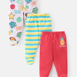 Babyhug 100% Cotton Interlock Knit Bootie Legging Stripes & Apple Print Pack Of 3 - Multicolor-image-16