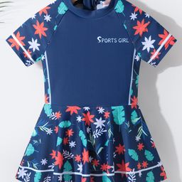 Kookie Kids Half Sleeves Frock Swimsuit Leaf Print - Multicolour-25