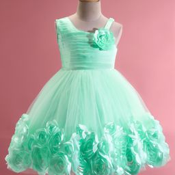 Babyhug Sleeveless  Rosette Applique Fit & Flared Party Frock - Mint-image-12