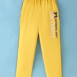 Taeko Single Jersey Knit Full Length Fleece & Woollen Pant with Text Print - Yellow-image-5