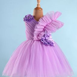Bluebell Woven Sleeveless Shimmer Party Frock With Floral Applique & Frill Detailing - Purple-image-37
