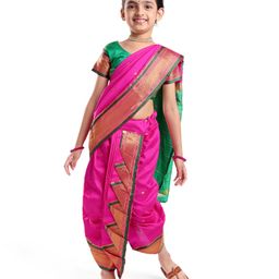 Bhartiya Paridhan Silk Nauvari Saree with Half Sleeves Zari Blouse - Dark Pink-image-99