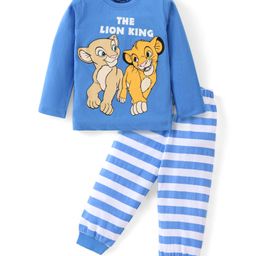 Babyhug Disney Single Jersey Knit Full Sleeves Night Suit With Lion King & Friends Graphic - Blue-picture-7