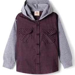 Rikidoos Full Sleeves Checked Hooded Shirt - Maroon-image-54