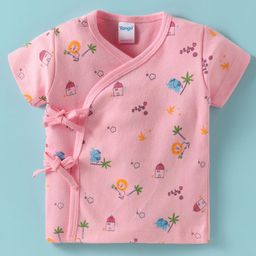 Tango Interlock Knit Half Sleeves Jhabla With Animal Print - Pink-image-72