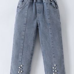 Mark & Mia Denim Washed Jeans with Pearl Detailing -Blue-image-67