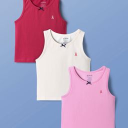 Pine Kids Cotton Lycra Knit Sleeveless Solid Colour Vests Pack Of 3 (Colour May Vary)-image-88