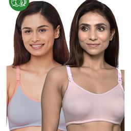 Inner Sense Organic Cotton Pack Of 2 Solid Antimicrobial Soft Feeding Bras - Multi Colour-image-86