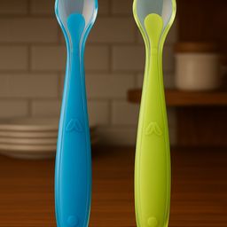 Badal Kidz Feeding Spoon With Ultra Supple 100% Silicone Tip,Bpa Free - Blue & Green (Pack of 2)-11