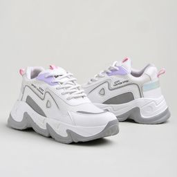 Shoetopia Mesh Detailed Sport Fashion Text Designed Lace Up Sneakers - White-image-14