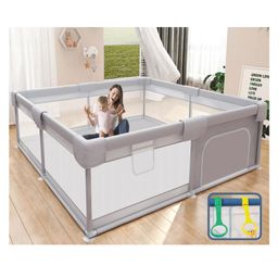 MONSTECH Baby Playpen 180x150cm for 0-5 Years, 2 Anti-Fall Rings, Play Balls, Safety Lock, Breathable Mesh, Kids Activity Center - grey-picture-10