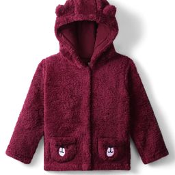 Babyhug Fur Knit Full Sleeves Hooded Winter Fur Jacket With Ear Applique - Maroon-image-80