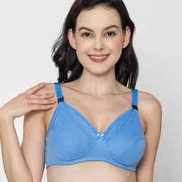 Mine4Nine Knit Solid Maternity Non Padded Bra With Nursing Access - Blue-picture-28