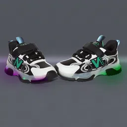 NEW STEPS Colour Blocked With Velcro Closure LED Shoes - Black-picture-4