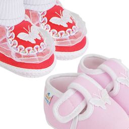 NESKA MODA 3 To 12 Month Cotton Newborn Baby Booty 2 Pair Set Soft Butterfly Walking Shoe Booties-48